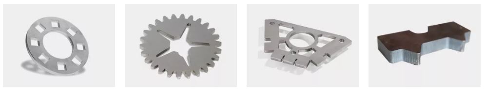 Farklı geometrilerde lazerle kesilmiş metal parça numuneleri