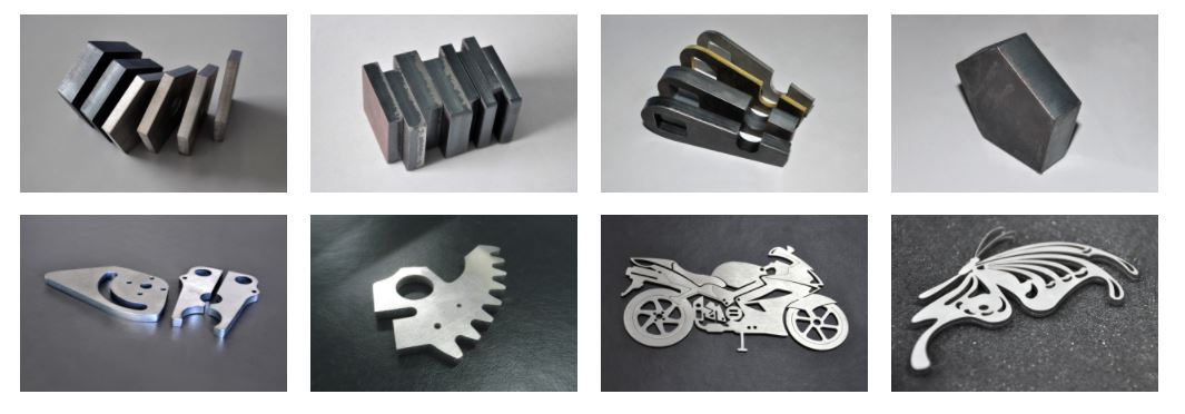 Farklı geometrilerde lazerle kesilmiş metal parça numuneleri