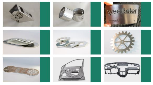 Farklı geometrilerde lazerle kesilmiş metal parça numuneleri