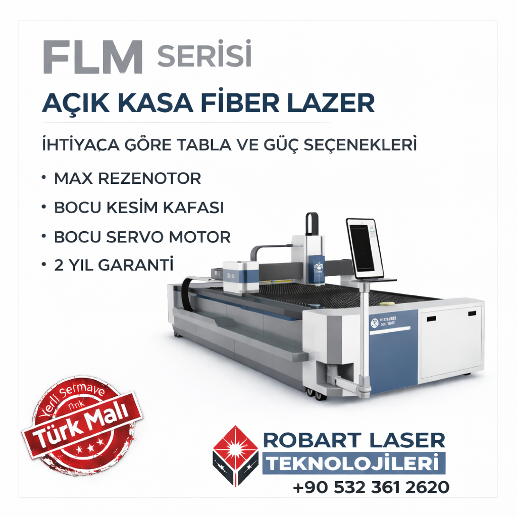 Robart açık kasa fiber metal sac kesim lazer makinesi