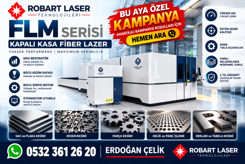 Kapalı kabinli Robart fiber lazer kesim makinesinin ürün görseli