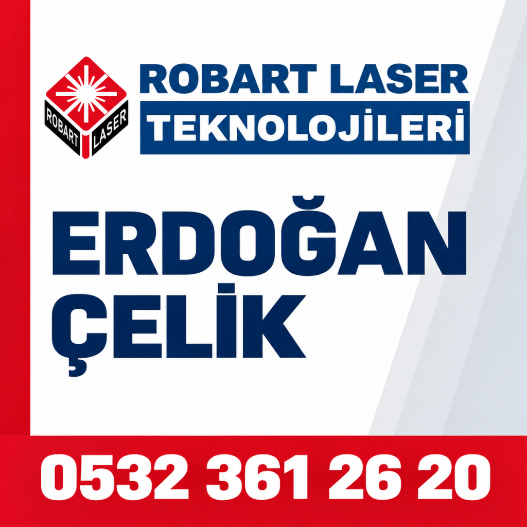 Erdoğan Çelik ve Robart Lazer iletişim bilgilerini gösteren kurumsal tasarım