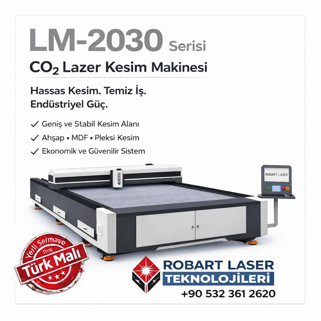 Robart LM serisi CO₂ lazer kesim makinesinin ürün tanıtım görseli